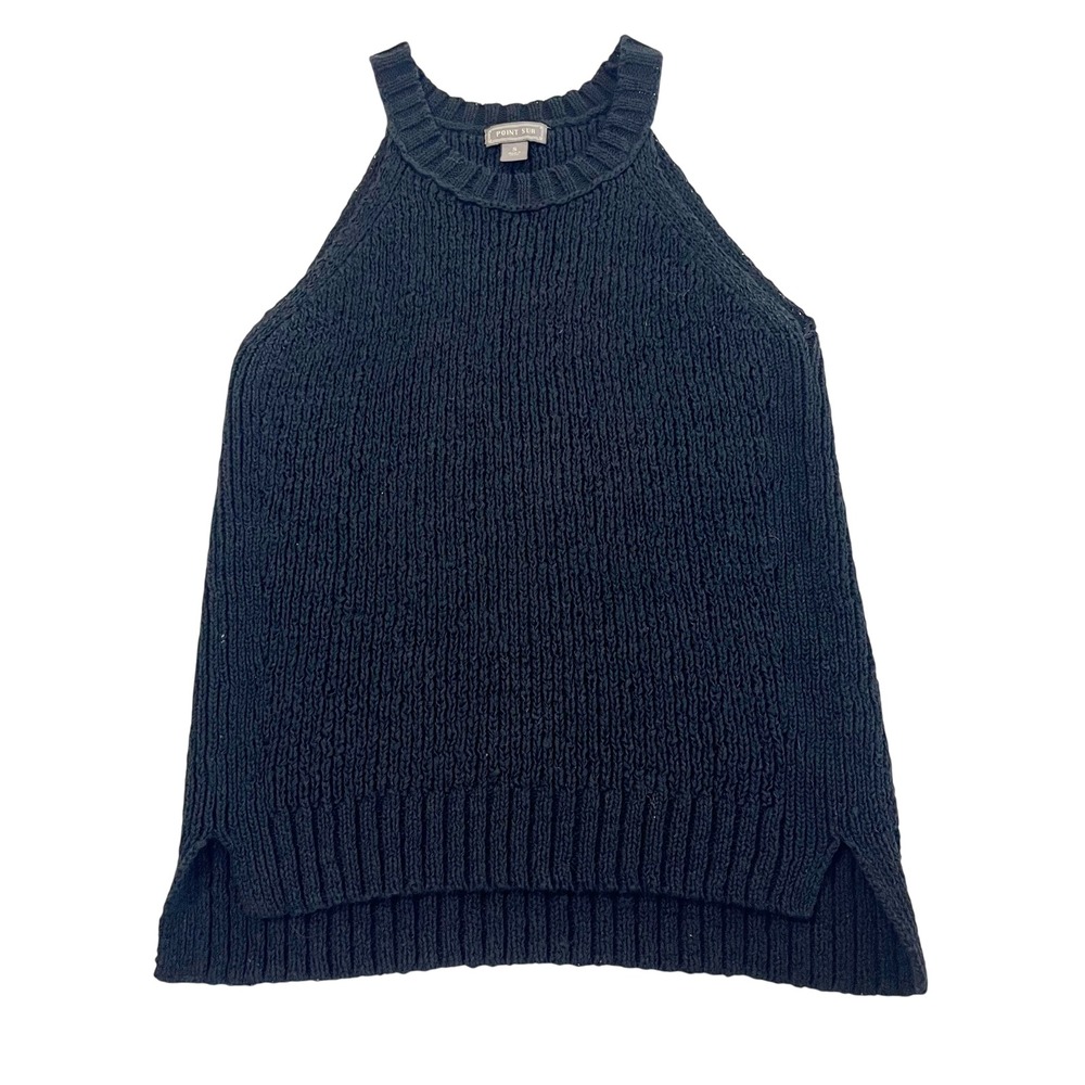 Point Sur J.Crew Halter Sweater Tank Top Black Cotton Shaker Knit Size Small